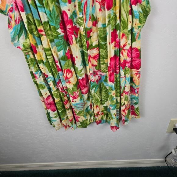 Vtg Bila Tropical Green Button Down Dress Midi Length Floral Colorful Beach S - Picture 12 of 13